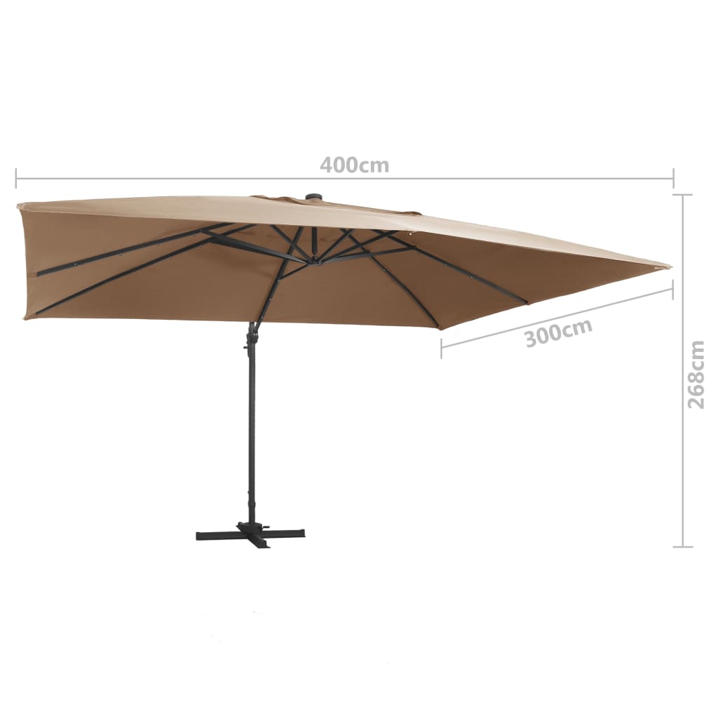 Zweefparasol met LED en aluminium paal 400x300 cm taupe is nu te koop bij PeponiXL, paradijselijk wonen!