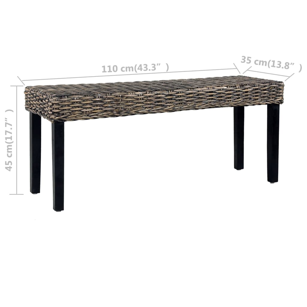 Bankje 110 cm natuurlijk kubu rattan en massief mahoniehout zwart is nu te koop bij PeponiXL, paradijselijk wonen!