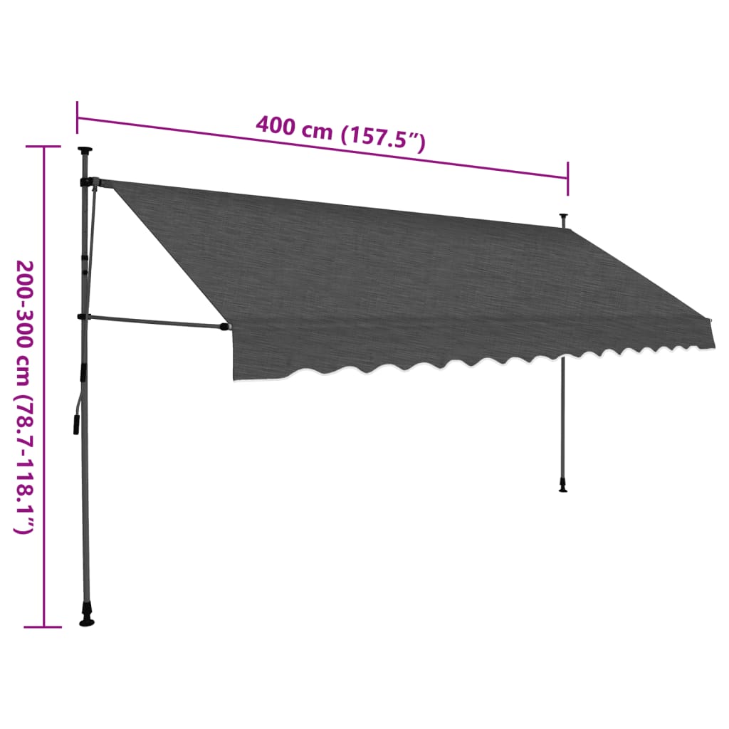 Luifel handmatig uitschuifbaar met LED 400 cm antracietkleurig is nu te koop bij PeponiXL, paradijselijk wonen!