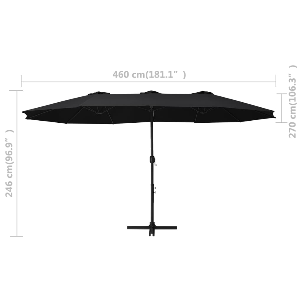 Parasol met aluminium paal 460x270 cm zwart is nu te koop bij PeponiXL, paradijselijk wonen!