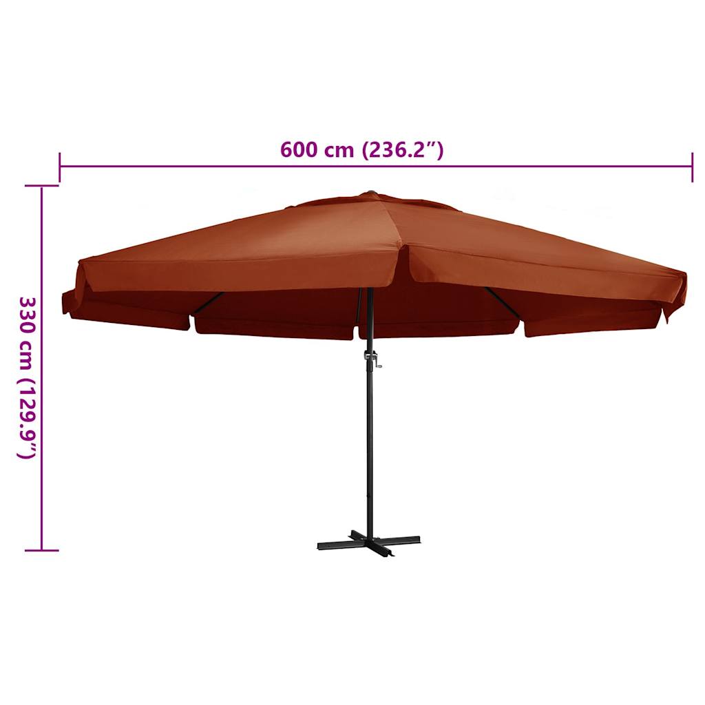 Parasol met aluminium paal 600 cm terracottakleurig is nu te koop bij PeponiXL, paradijselijk wonen!