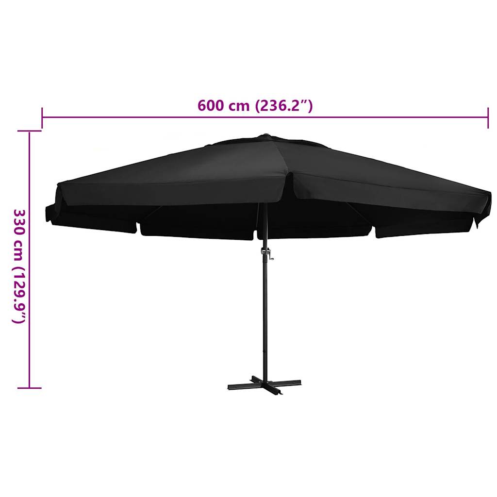 Parasol met aluminium paal 600 cm zwart is nu te koop bij PeponiXL, paradijselijk wonen!