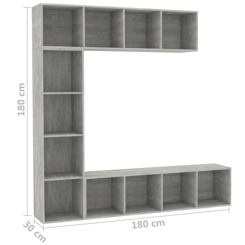 3-delige Boekenkast-/tv-meubelset 180x30x180 cm betongrijs is nu te koop bij PeponiXL, paradijselijk wonen!