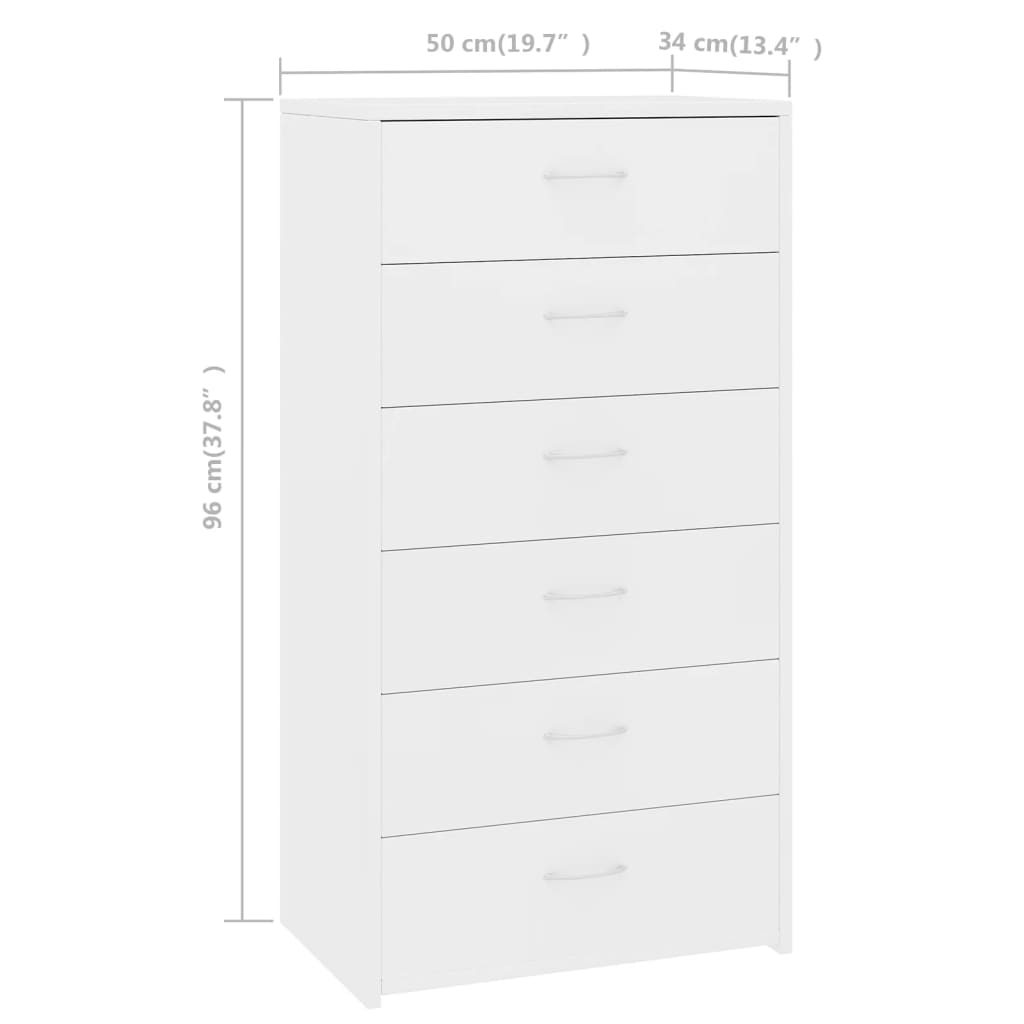 Dressoir met 6 lades 50x34x96 cm bewerkt hout wit is nu te koop bij PeponiXL, paradijselijk wonen!