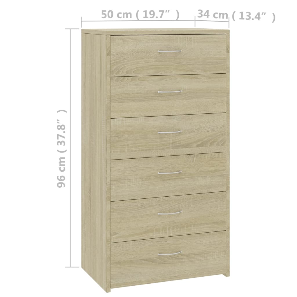 Dressoir met 6 lades 50x34x96 cm bewerkt hout sonoma eikenkleur is nu te koop bij PeponiXL, paradijselijk wonen!
