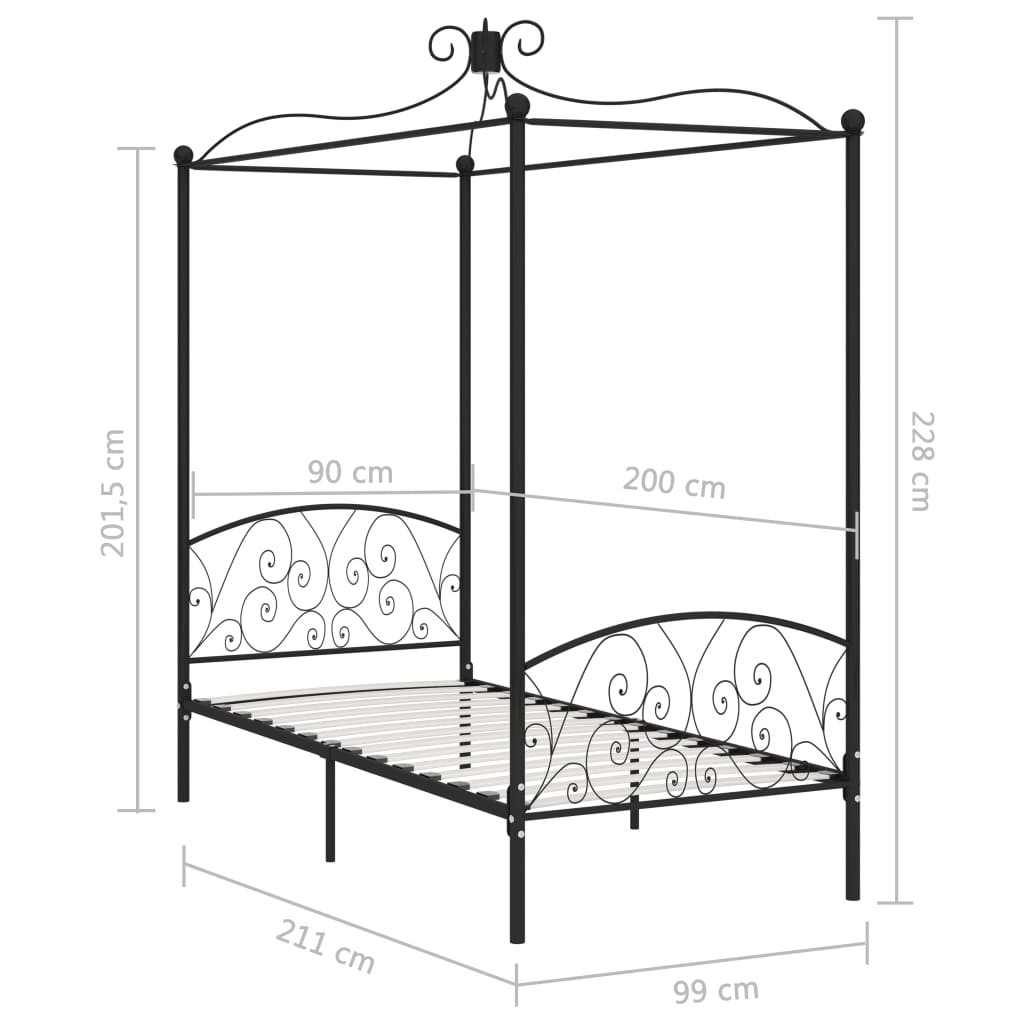 Hemelbedframe metaal zwart 90x200 cm is nu te koop bij PeponiXL, paradijselijk wonen!