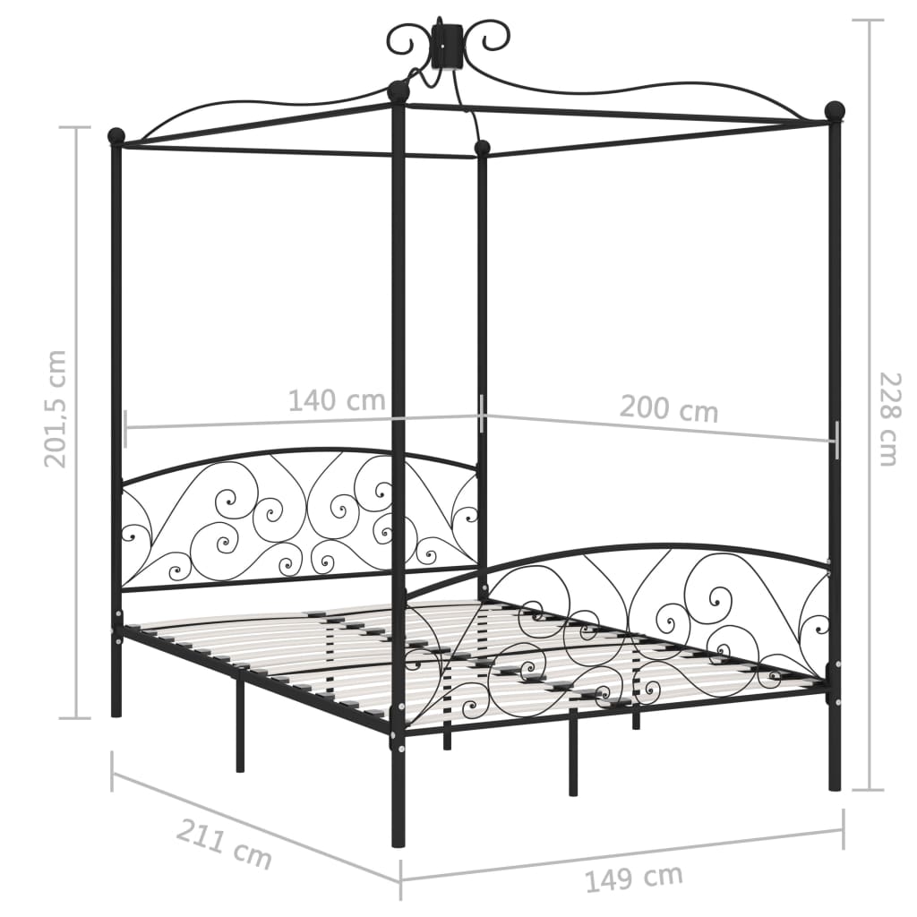 Hemelbedframe metaal zwart 140x200 cm is nu te koop bij PeponiXL, paradijselijk wonen!
