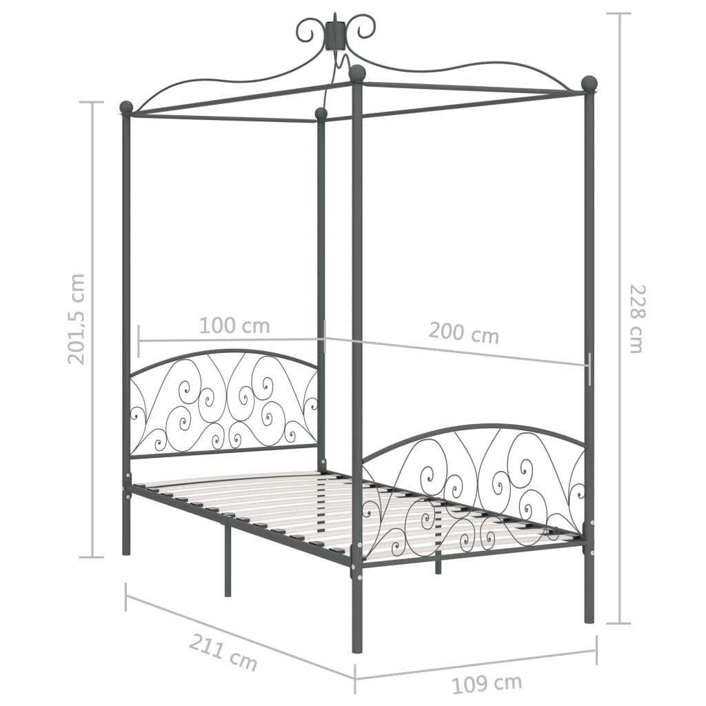 Hemelbedframe metaal grijs 100x200 cm is nu te koop bij PeponiXL, paradijselijk wonen!