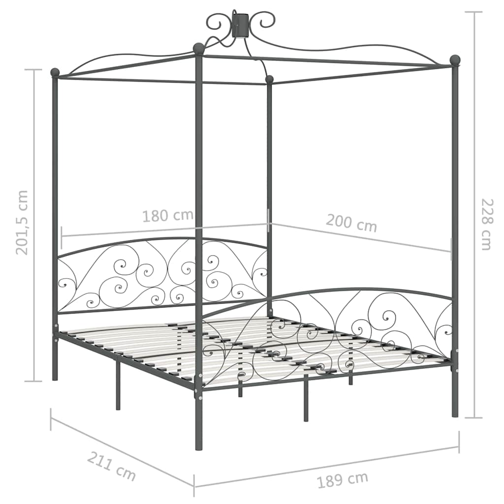 Hemelbedframe metaal grijs 180x200 cm is nu te koop bij PeponiXL, paradijselijk wonen!