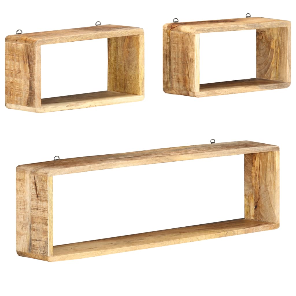 3-delige Wandschappenset kubus massief mangohout is nu te koop bij PeponiXL, paradijselijk wonen!