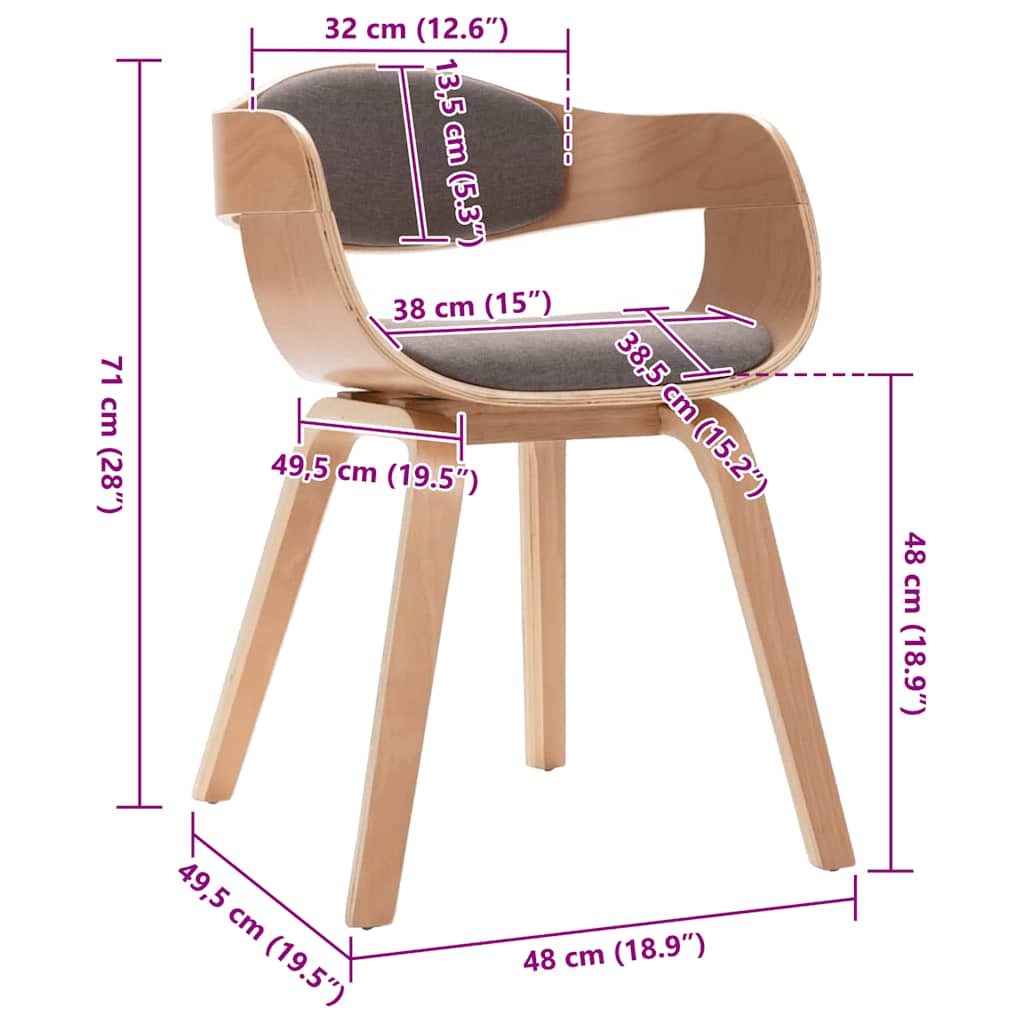 Eetkamerstoelen 2 st gebogen hout en stof taupe is nu te koop bij PeponiXL, paradijselijk wonen!