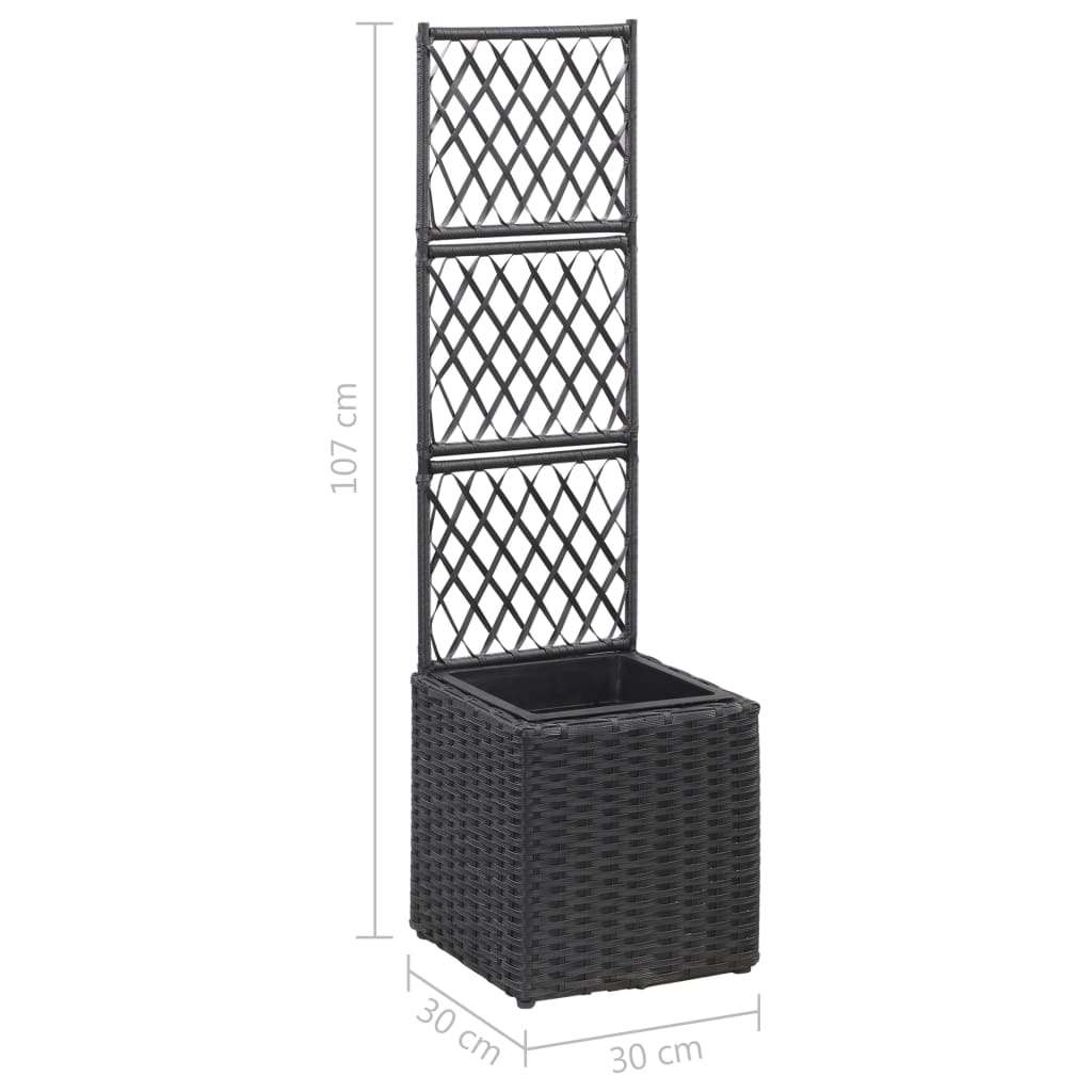 Latwerkplantenbak verhoogd met 1 pot 30x30x107 cm rattan zwart is nu te koop bij PeponiXL, paradijselijk wonen!