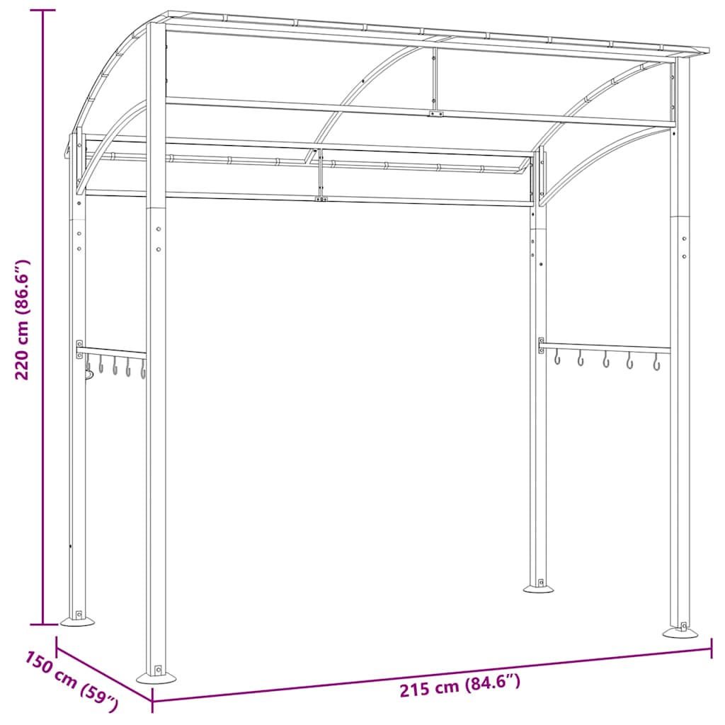 Barbecue paviljoen 215x150x220 cm staal antraciet is nu te koop bij PeponiXL, paradijselijk wonen!