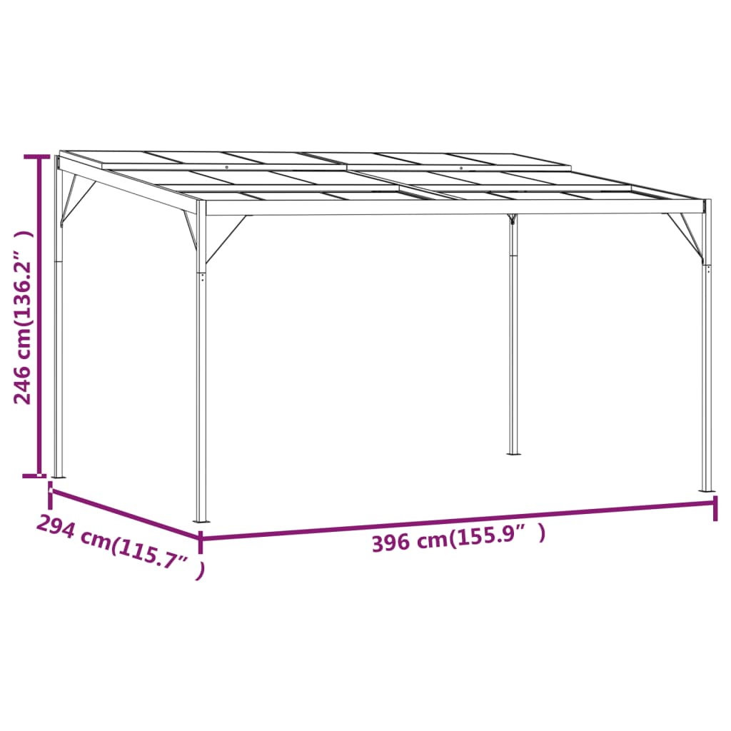Prieel met dak 4x3x2,5 m aluminium en staal antracietkleurig is nu te koop bij PeponiXL, paradijselijk wonen!
