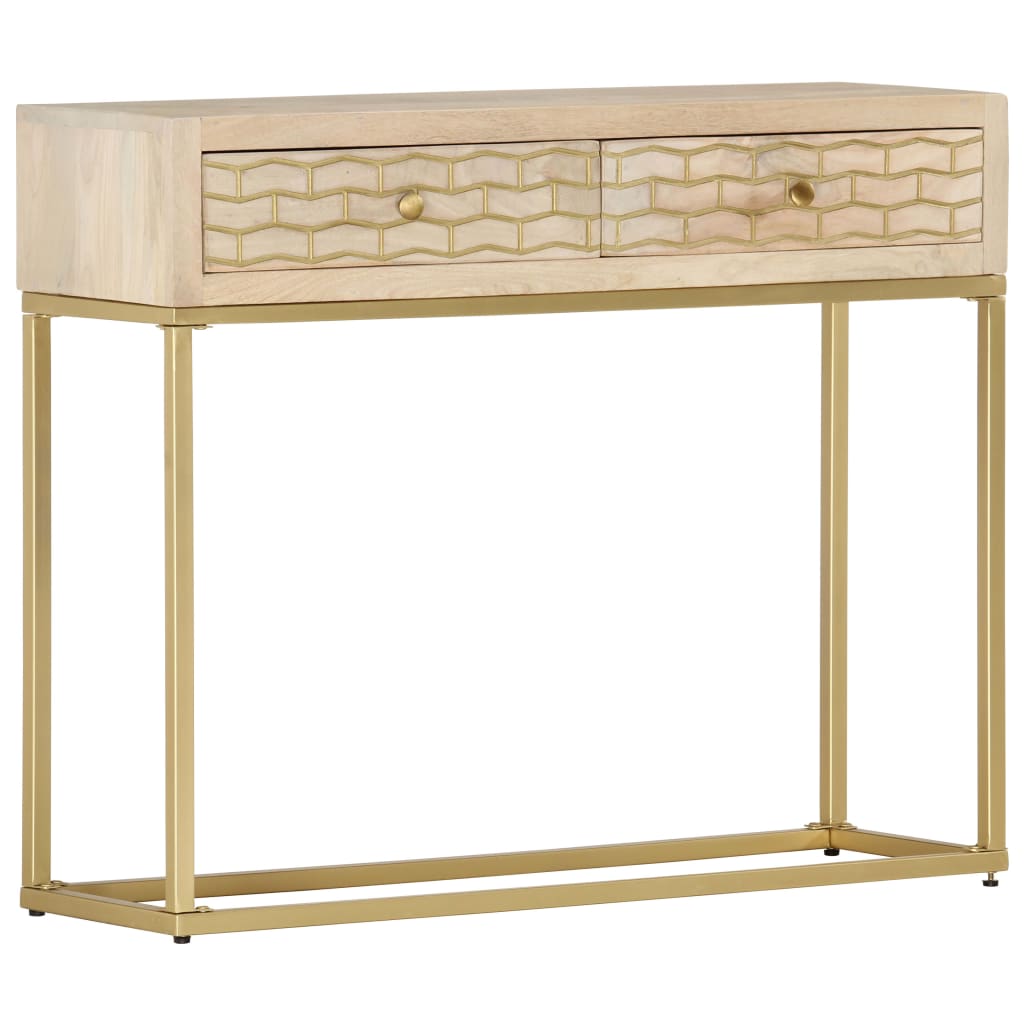 Wandtafel 90x30x75 cm massief mangohout goudkleurig is nu te koop bij PeponiXL, paradijselijk wonen!
