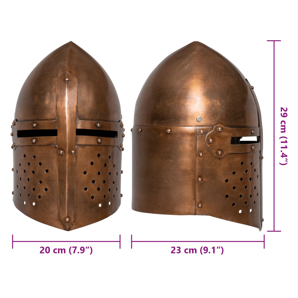Ridderhelm middeleeuws replica LARP staal koperkleurig is nu te koop bij PeponiXL, paradijselijk wonen!