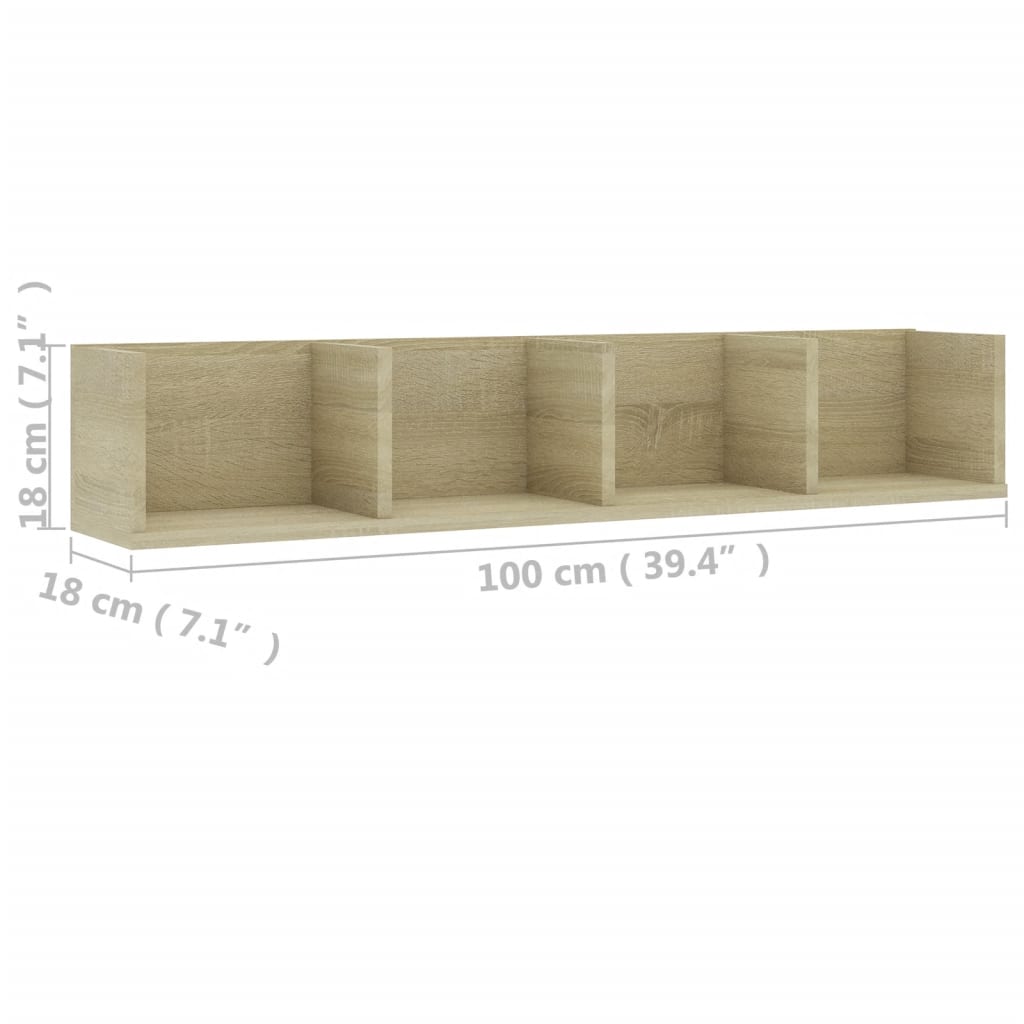Cd-wandschap 100x18x18 cm bewerkt hout sonoma eikenkleurig is nu te koop bij PeponiXL, paradijselijk wonen!