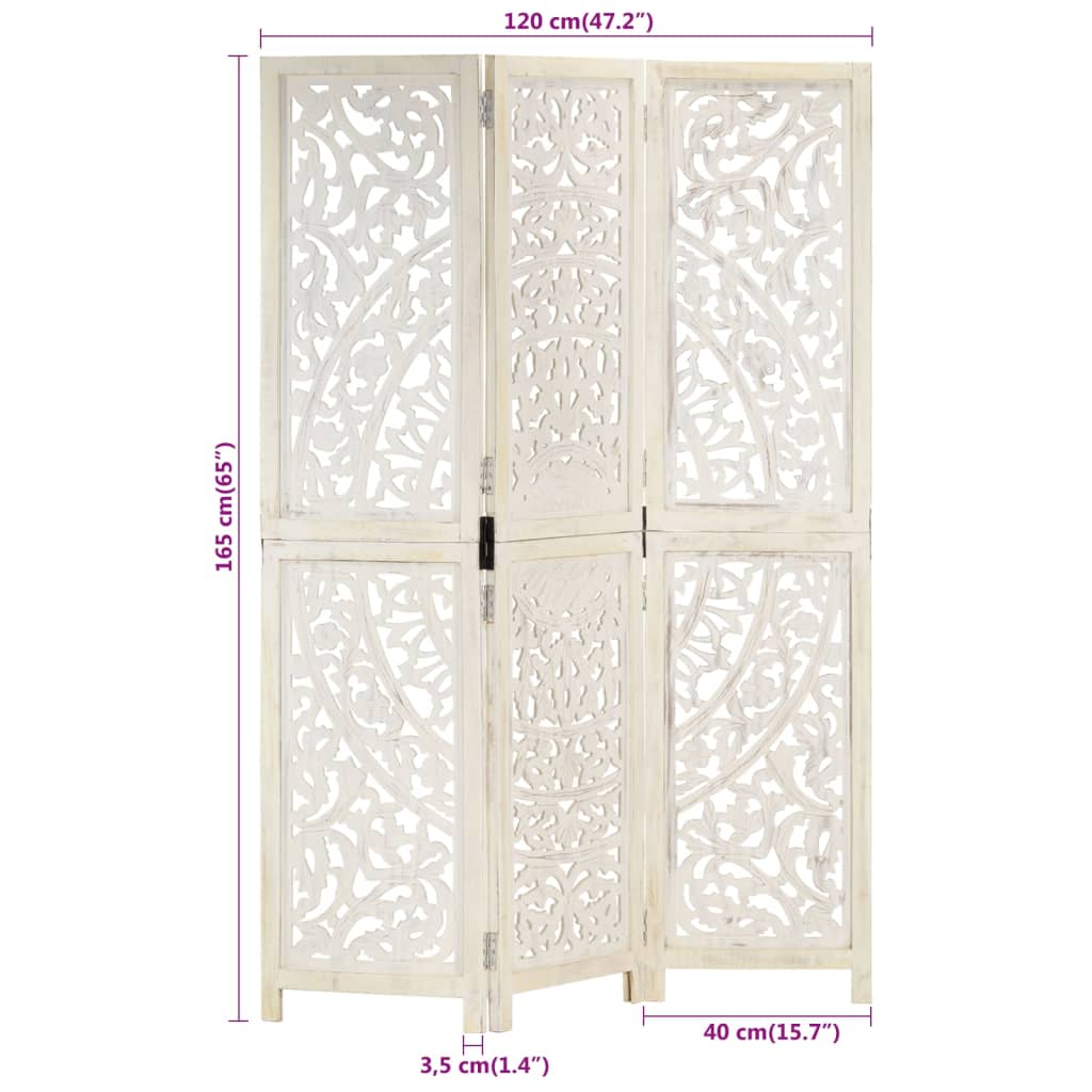 Kamerscherm met 3 panelen handgesneden 120x165 cm mangohout wit is nu te koop bij PeponiXL, paradijselijk wonen!