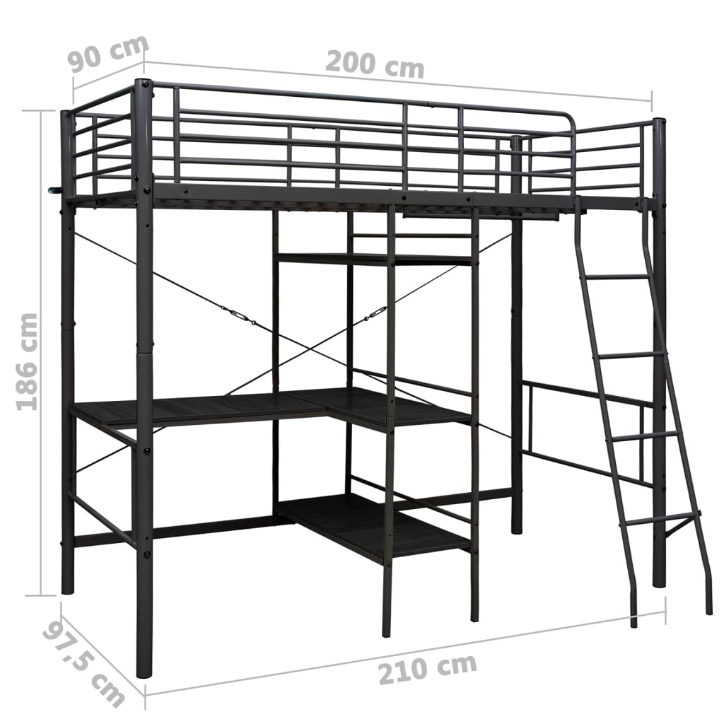Stapelbedframe met tafel metaal zwart 90x200 cm is nu te koop bij PeponiXL, paradijselijk wonen!