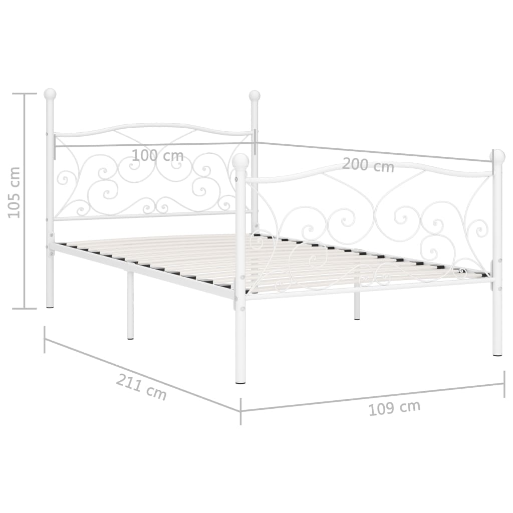 Bedframe met lattenbodem metaal wit 100x200 cm is nu te koop bij PeponiXL, paradijselijk wonen!