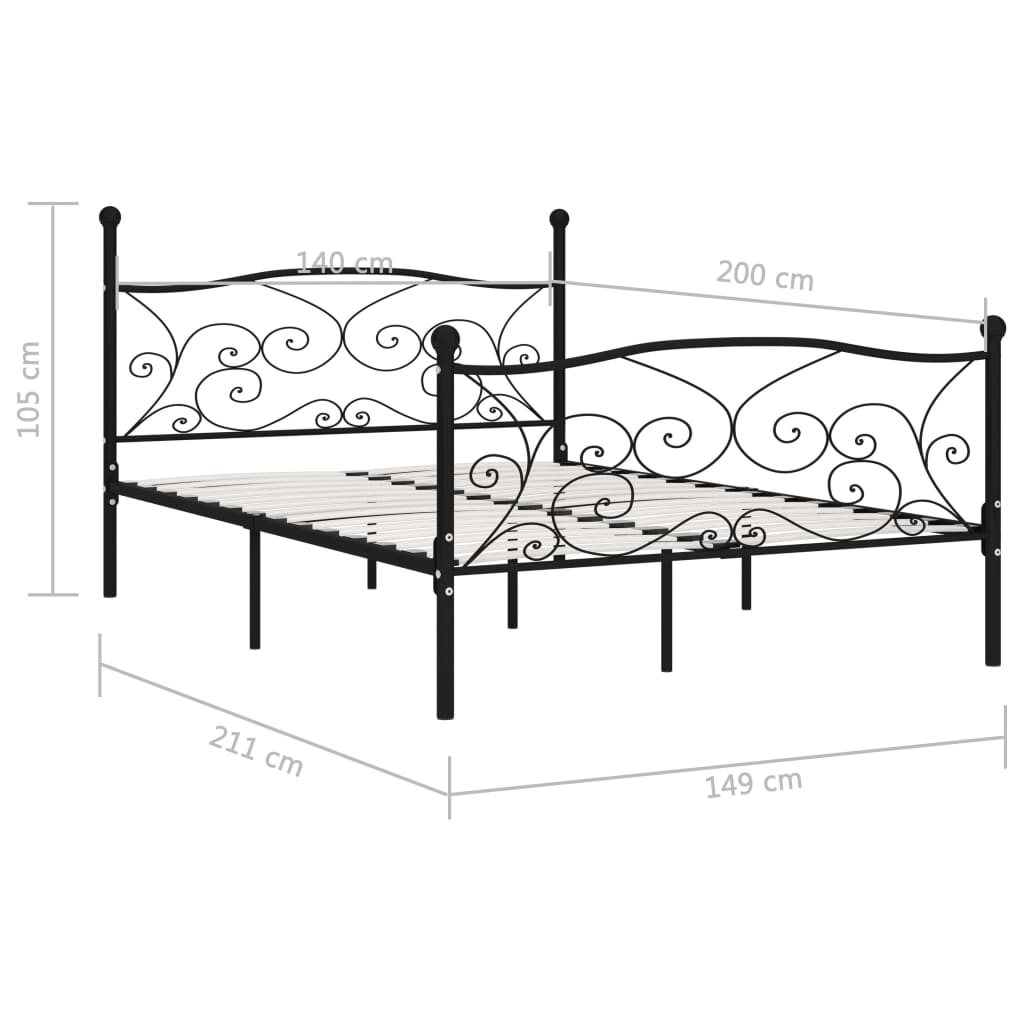 Bedframe met lattenbodem metaal zwart 140x200 cm is nu te koop bij PeponiXL, paradijselijk wonen!
