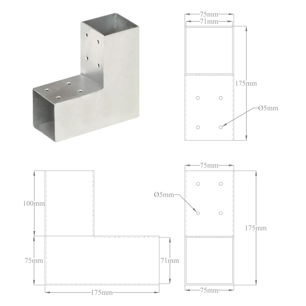 Paalverbinding L-vorm 71x71 mm gegalvaniseerd metaal is nu te koop bij PeponiXL, paradijselijk wonen!