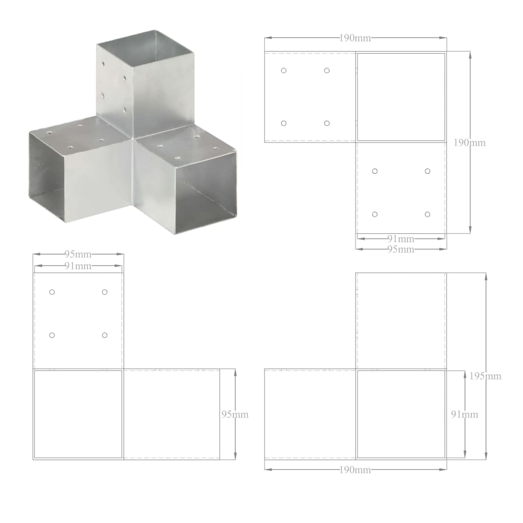 Paalverbindingen 4 st Y-vorm 91x91 mm gegalvaniseerd metaal is nu te koop bij PeponiXL, paradijselijk wonen!