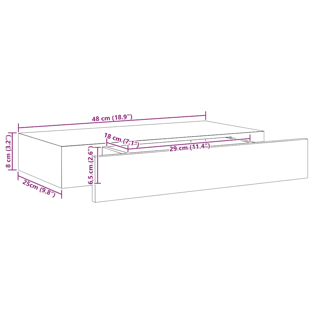 Wandschap met lade zwevend 48x25x8 cm zwart is nu te koop bij PeponiXL, paradijselijk wonen!