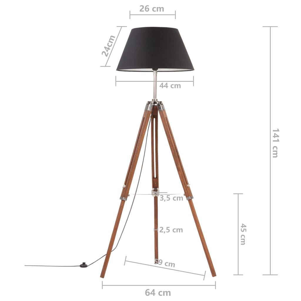 Vloerlamp driepoot 141 cm massief teakhout honingbruin en zwart is nu te koop bij PeponiXL, paradijselijk wonen!