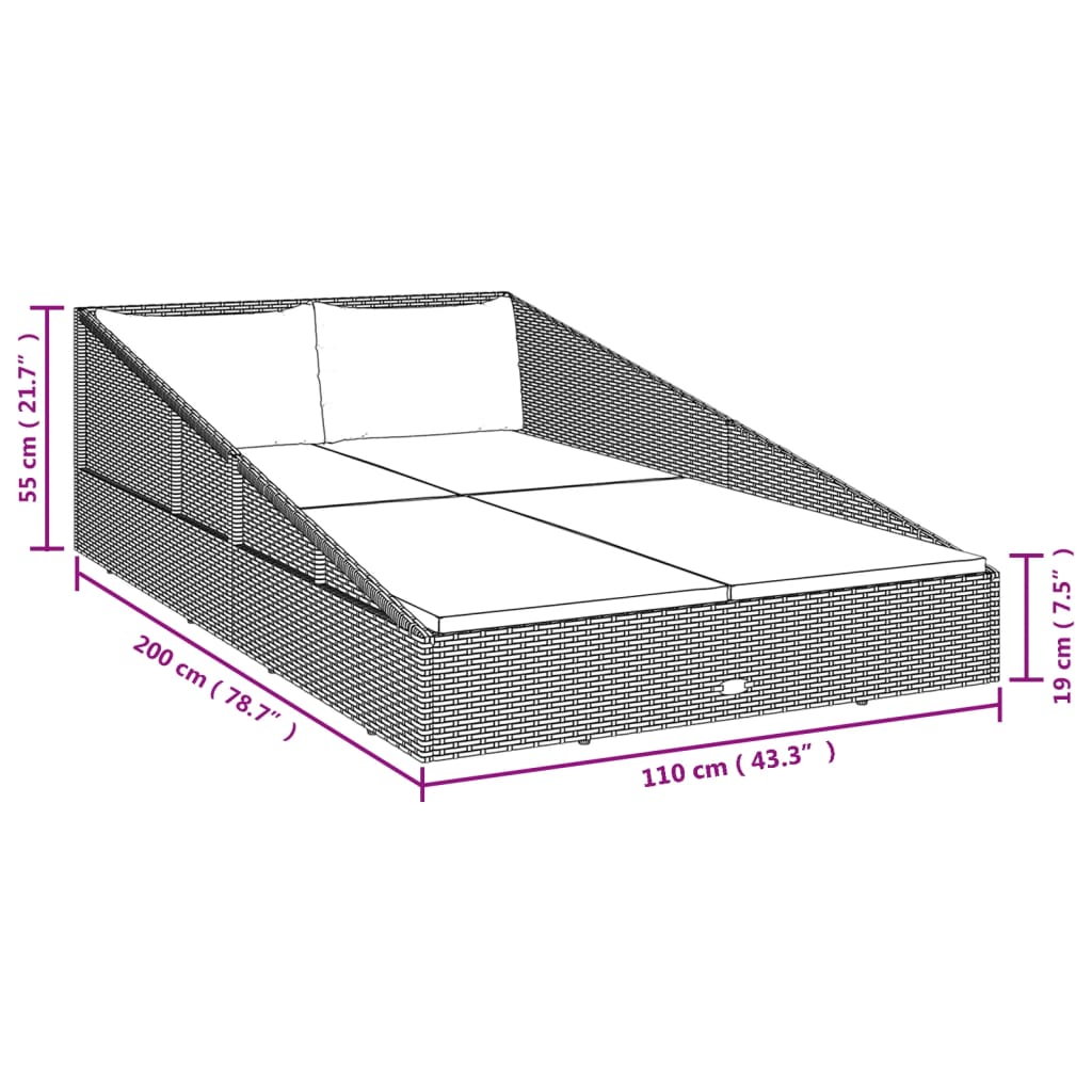 Tuinbed 110x200 cm poly rattan grijs is nu te koop bij PeponiXL, paradijselijk wonen!