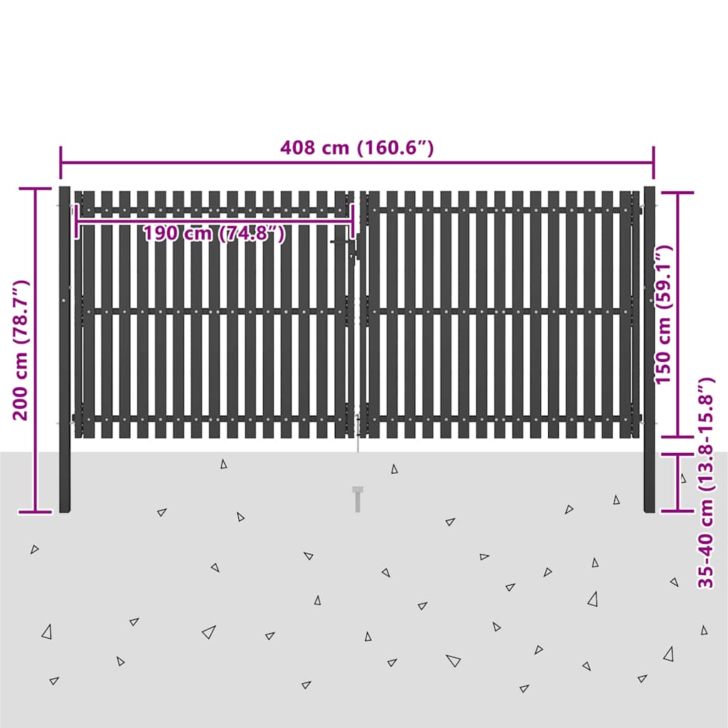 Tuinpoort staal 400x150 cm antraciet is nu te koop bij PeponiXL, paradijselijk wonen!
