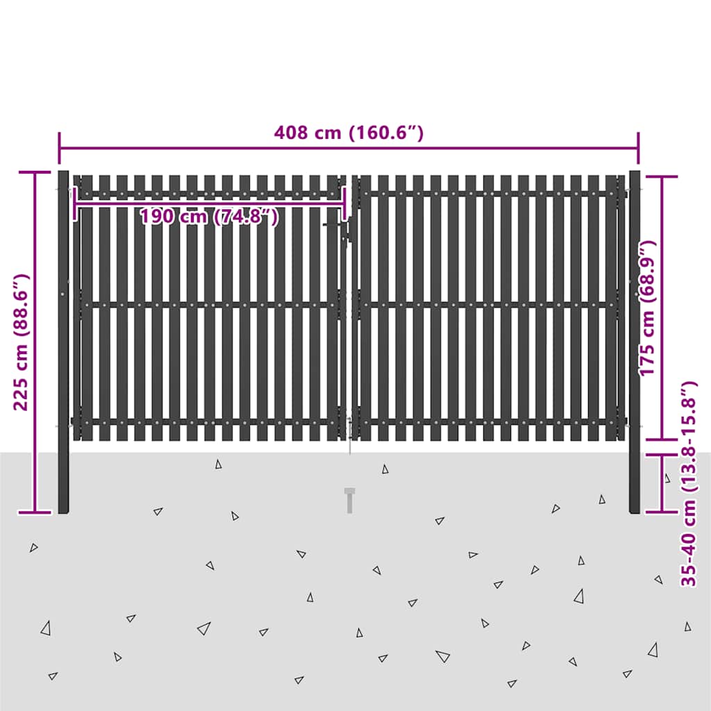 Tuinhekpoort staal 400x175 cm antraciet is nu te koop bij PeponiXL, paradijselijk wonen!