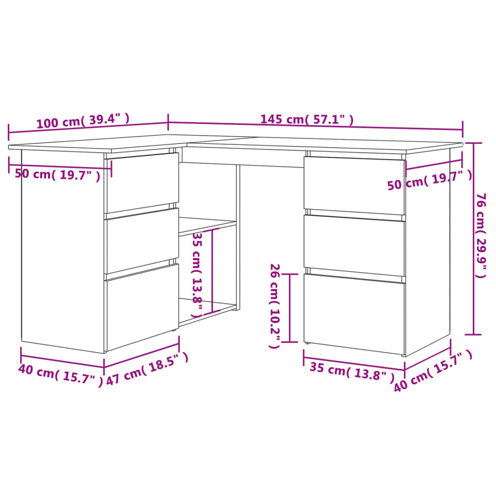 Hoekbureau 145x100x76 cm bewerkt hout betongrijs is nu te koop bij PeponiXL, paradijselijk wonen!