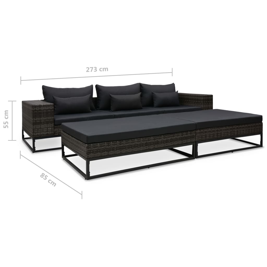 5-delige Loungeset met kussens poly rattan grijs is nu te koop bij PeponiXL, paradijselijk wonen!