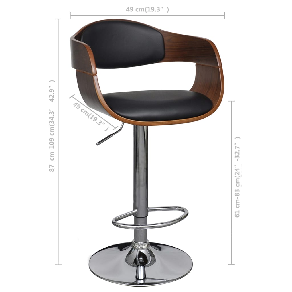 Barkrukken 2 st gebogen hout en kunstleer zwart is nu te koop bij PeponiXL, paradijselijk wonen!
