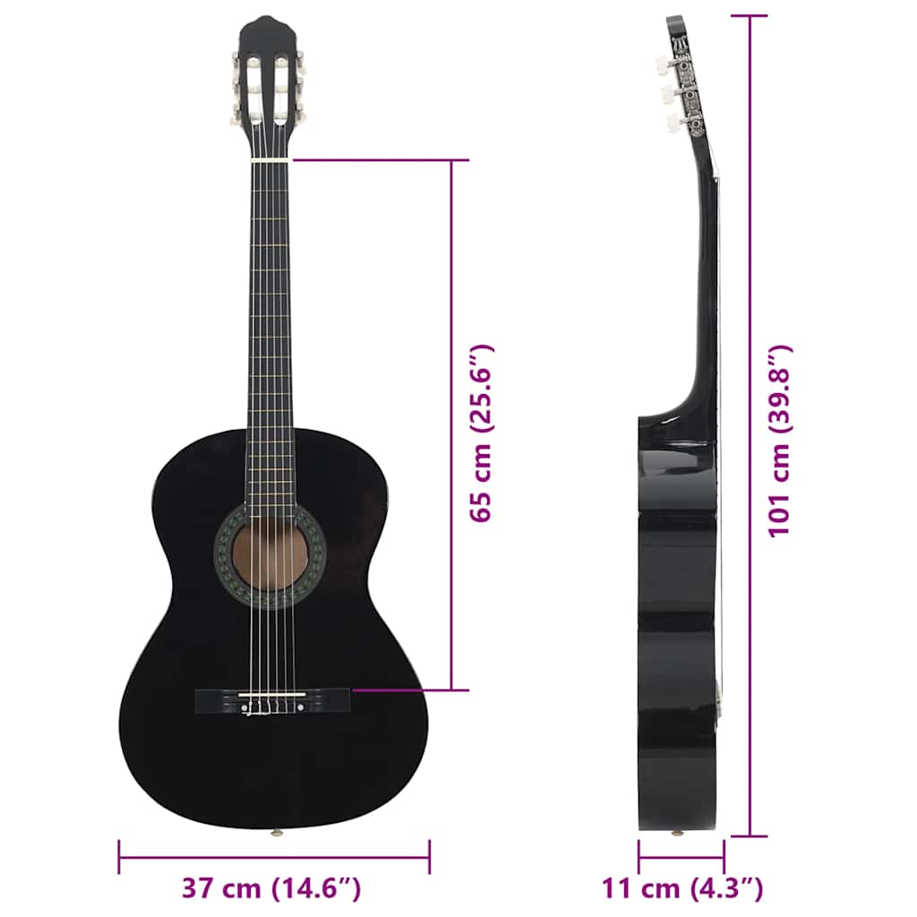 Gitaar klassiek beginner 4/4 39" lindenhout zwart is nu te koop bij PeponiXL, paradijselijk wonen!