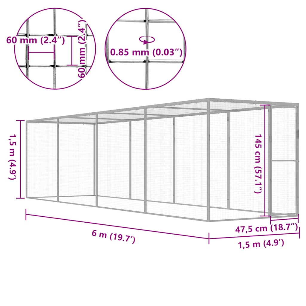 Kattenkooi 6x1,5x1,5 m gegalvaniseerd staal is nu te koop bij PeponiXL, paradijselijk wonen!