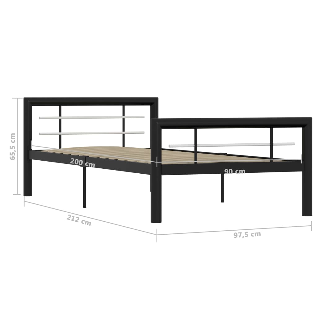 Bedframe metaal zwart en wit 100x200 cm