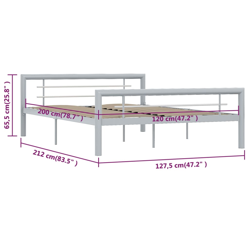 Bedframe metaal grijs en wit 120x200 cm