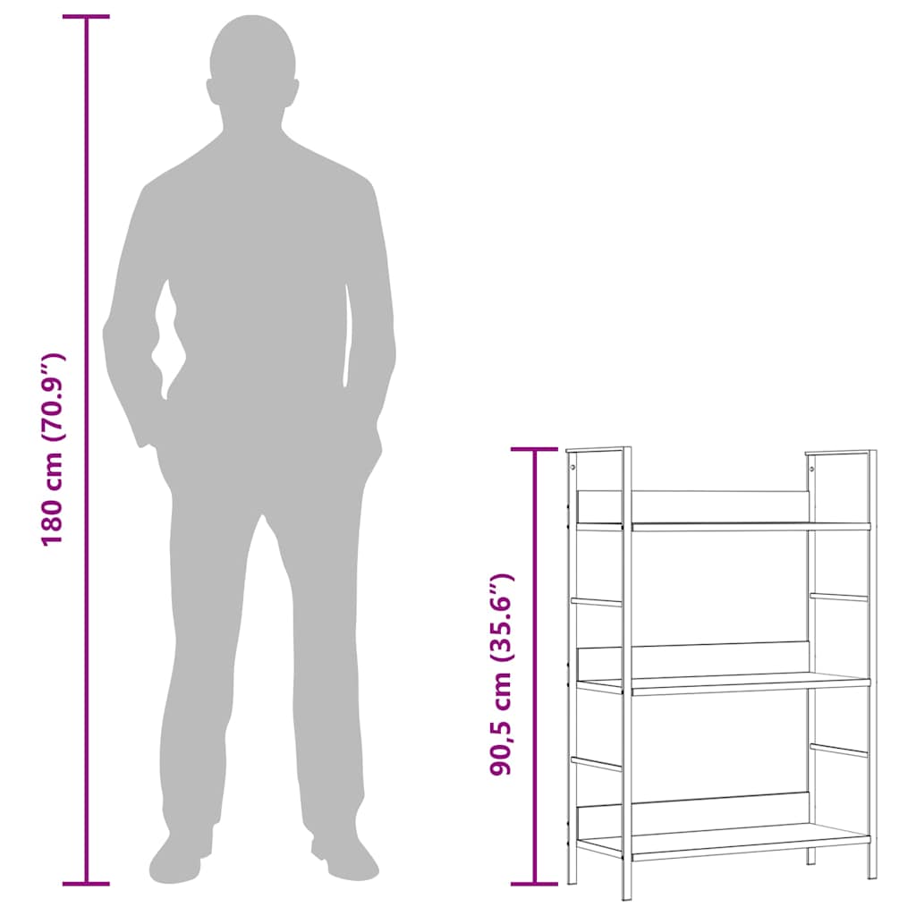 Boekenkast 3 schappen 60x27,6x90,5 cm bewerkt hout eikenkleurig is nu te koop bij PeponiXL, paradijselijk wonen!