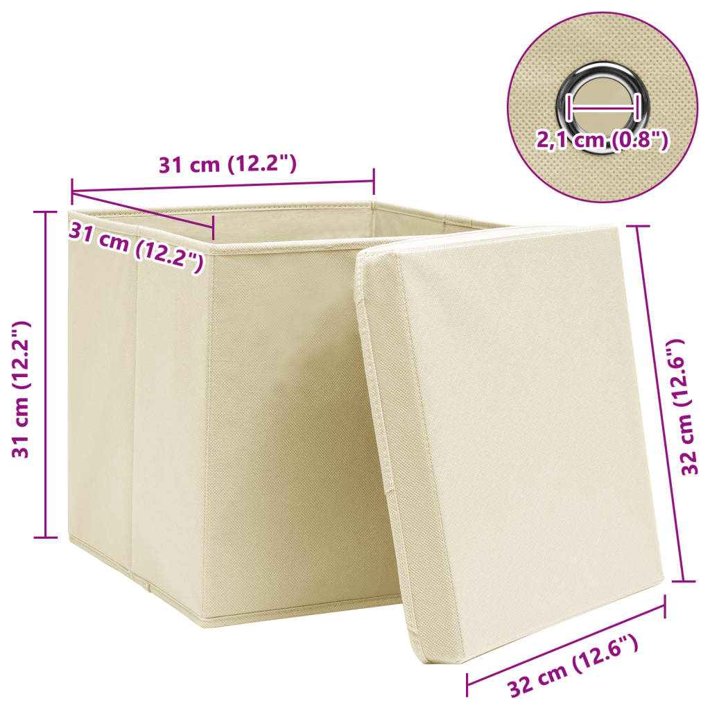Opbergboxen met deksel 4 st 32x32x32 cm stof crèmekleurig is nu te koop bij PeponiXL, paradijselijk wonen!
