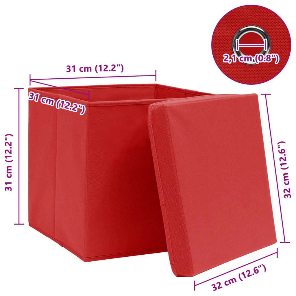 Opbergboxen met deksel 4 st 32x32x32 cm stof rood is nu te koop bij PeponiXL, paradijselijk wonen!