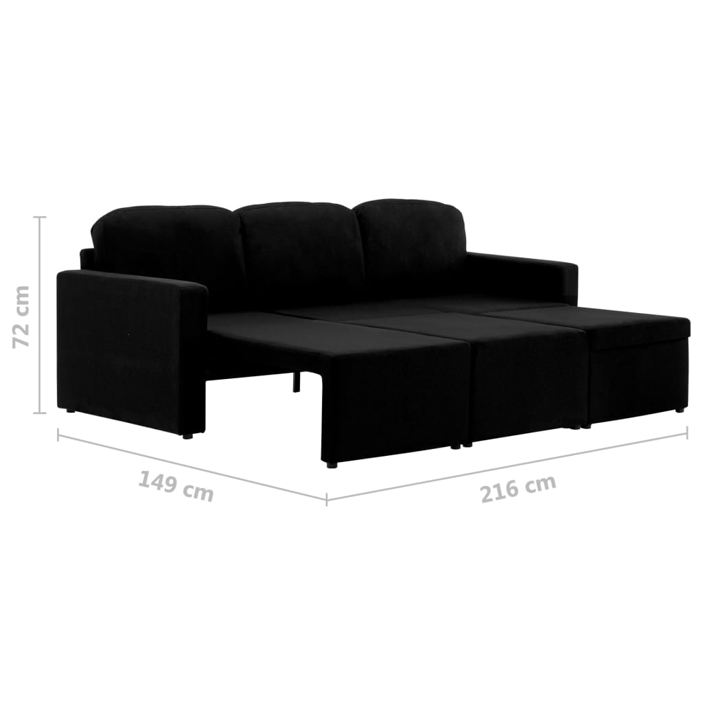Slaapbank driezits modulair stof zwart is nu te koop bij PeponiXL, paradijselijk wonen!