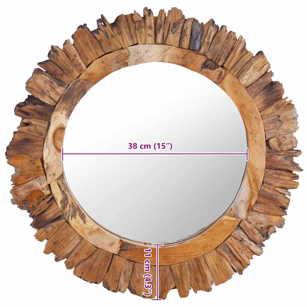 Wandspiegel rond 60 cm teakhout is nu te koop bij PeponiXL, paradijselijk wonen!