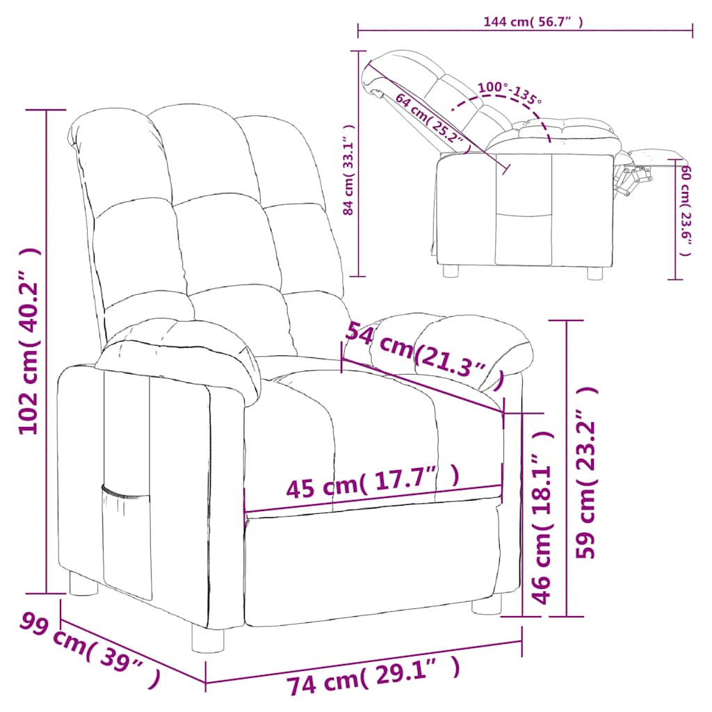 Fauteuil verstelbaar stof crèmekleurig