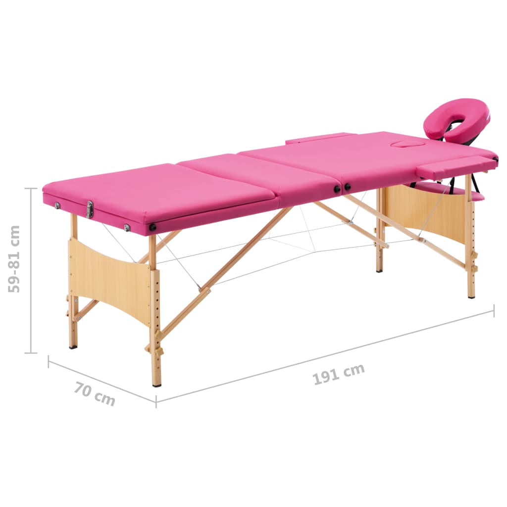 Massagetafel inklapbaar 3 zones hout roze is nu te koop bij PeponiXL, paradijselijk wonen!