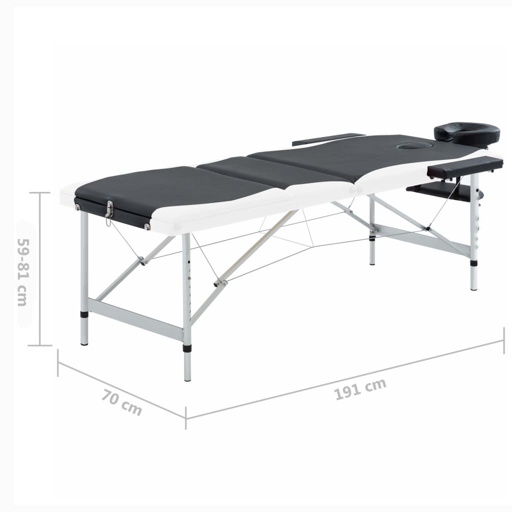 Massagetafel inklapbaar 3 zones aluminium zwart en wit is nu te koop bij PeponiXL, paradijselijk wonen!