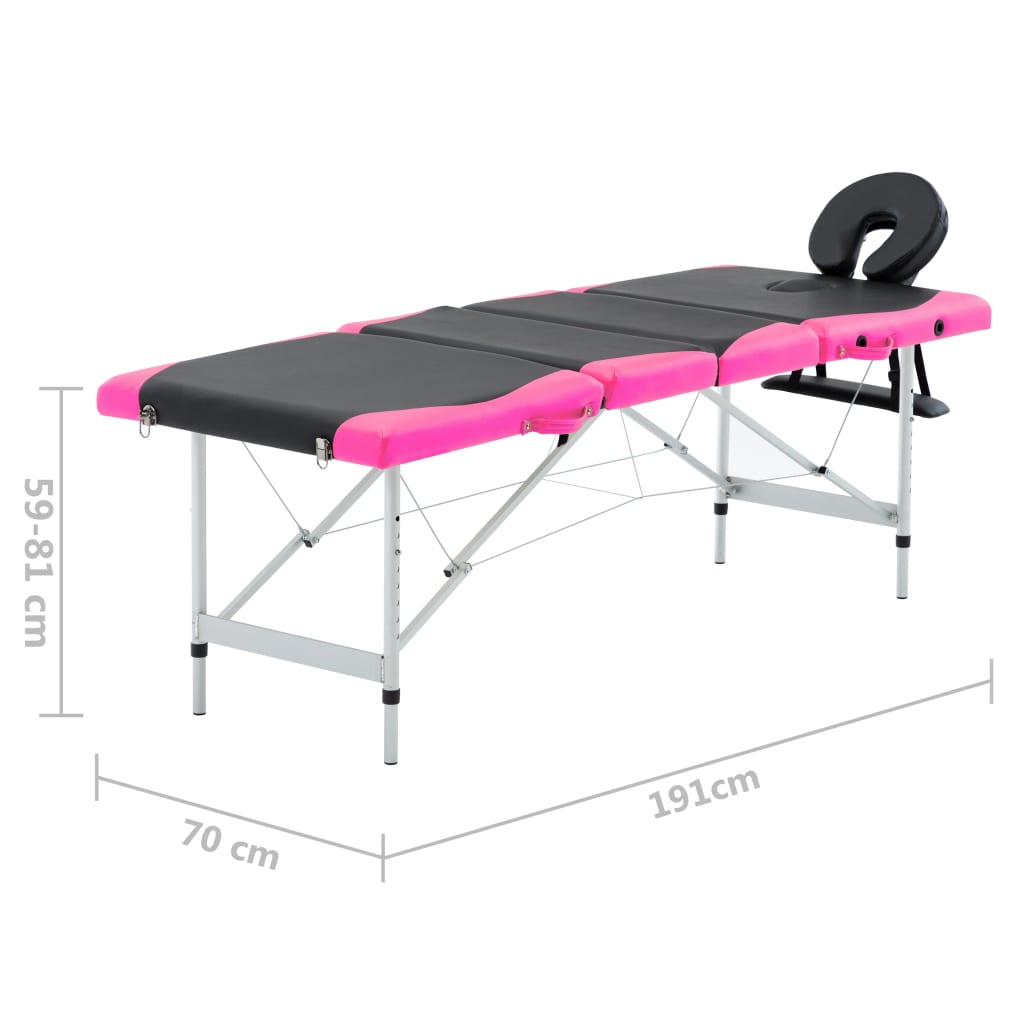 Massagetafel inklapbaar 4 zones aluminium zwart en roze is nu te koop bij PeponiXL, paradijselijk wonen!