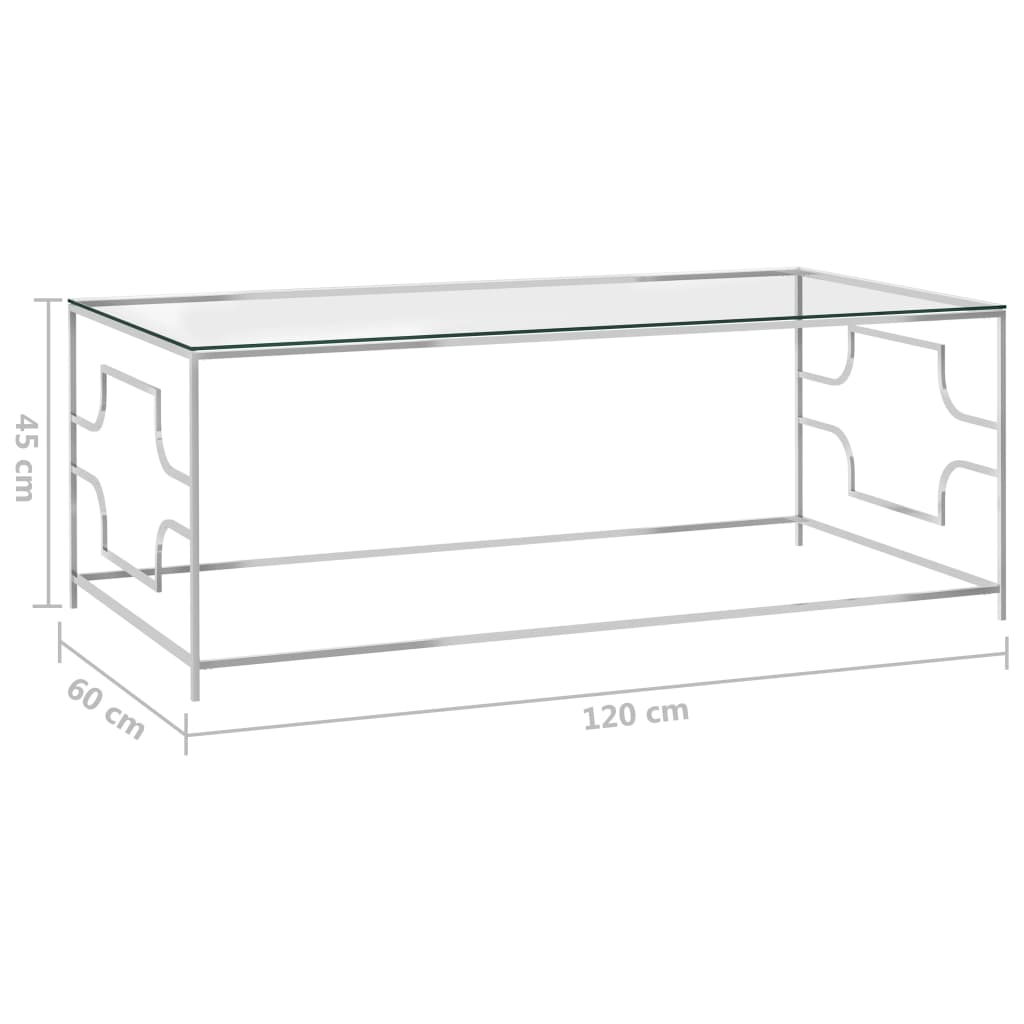Salontafel 120x60x45 cm roestvrij staal en glas zilverkleurig is nu te koop bij PeponiXL, paradijselijk wonen!