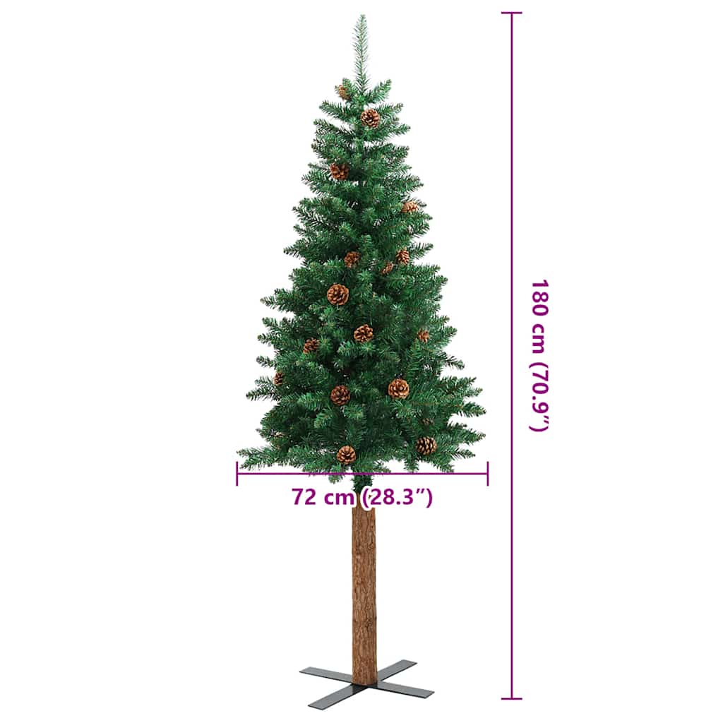 Kerstboom met echt hout en dennenappels smal 180 cm PVC groen is nu te koop bij PeponiXL, paradijselijk wonen!